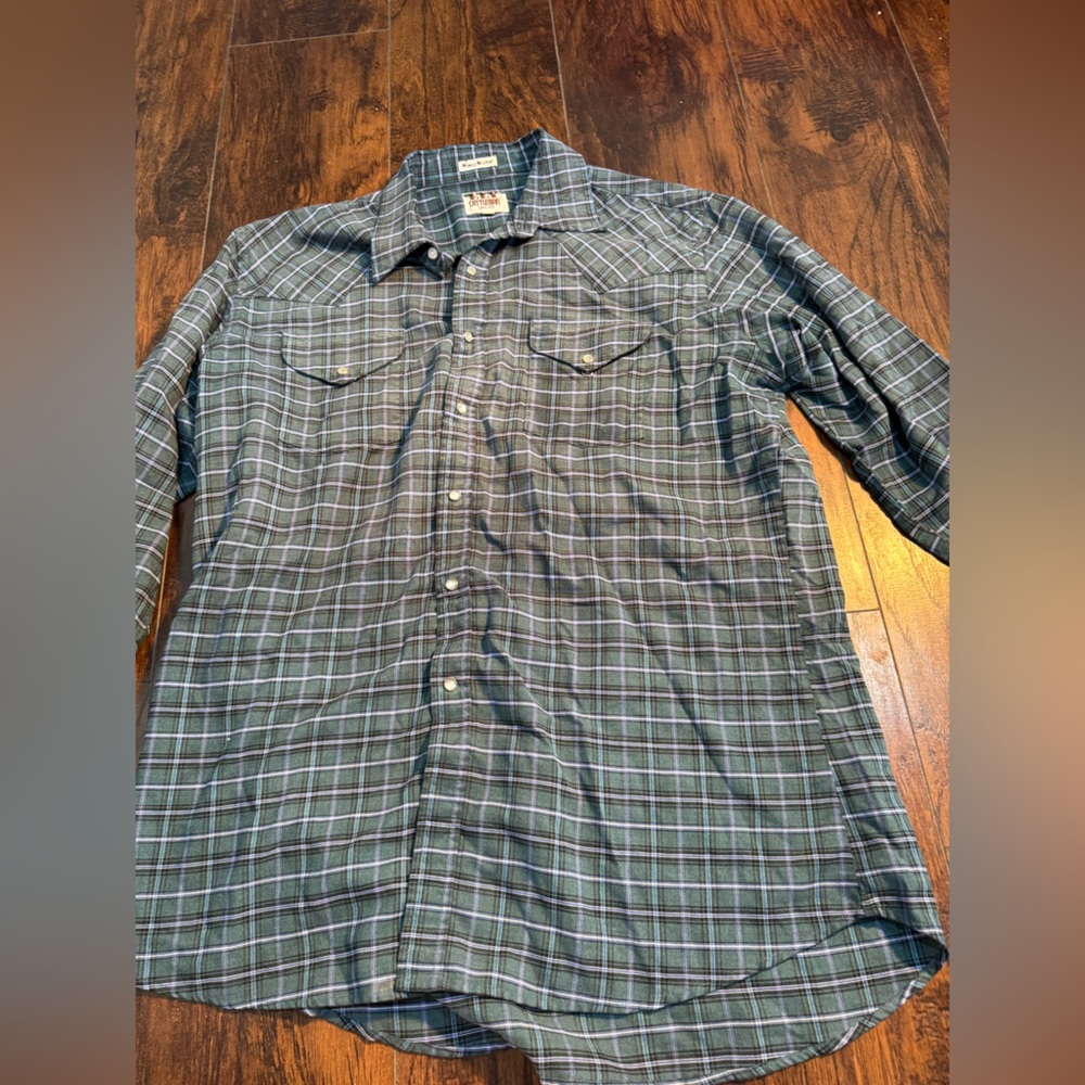 Ely Cattleman Green and Gray Casual Button Down Shirt